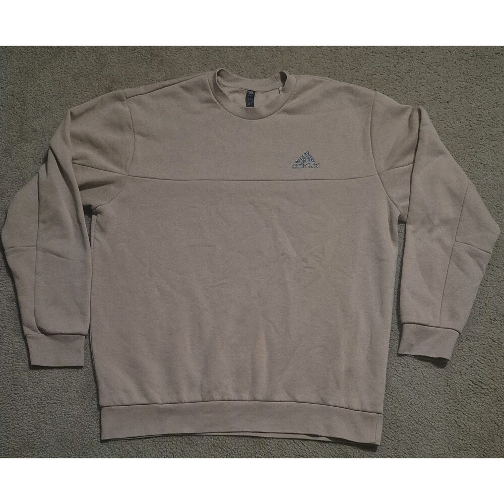 Adidas Stadium Fleece Badge of Sport Crew Sweatshirt Beige Loose Fit Men's Sz M